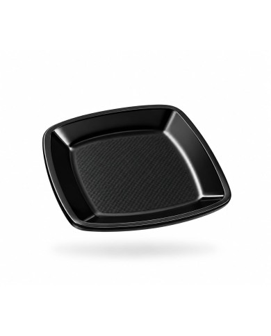 Plato Cuadrado Llano Reutilizable PP 18cm Negro (15 uds)