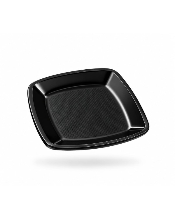 Plato Cuadrado Llano Reutilizable PP 18cm Negro (15 uds)