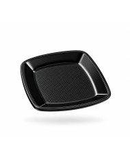 Prato Quadrado Raso Reutilizável de PP 18 cm Preto (15 unidades)