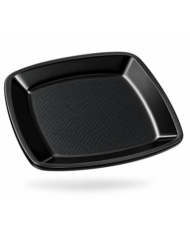 Plato Cuadrado Llano Reutilizable PP 23cm Negro (15 uds)