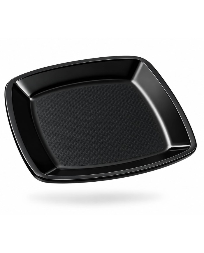 Plato Cuadrado Llano Reutilizable PP 23cm Negro (15 uds)