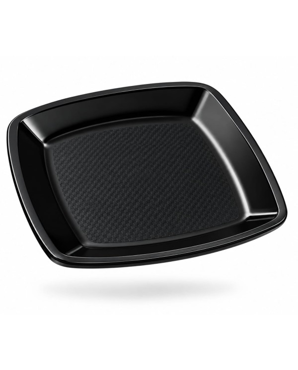 Plato Cuadrado Llano Reutilizable PP 23cm Negro (15 uds)