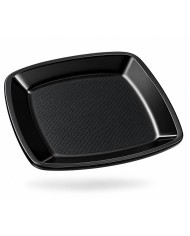 Plato Cuadrado Llano Reutilizable PP 23cm Negro (15 uds)