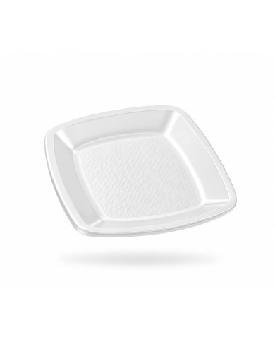 Prato Quadrado Raso Reutilizável de PP 18 cm Branco (15 unidades)