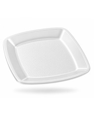 Prato Quadrado Raso Reutilizável de PP 23 cm Branco (15 unidades)