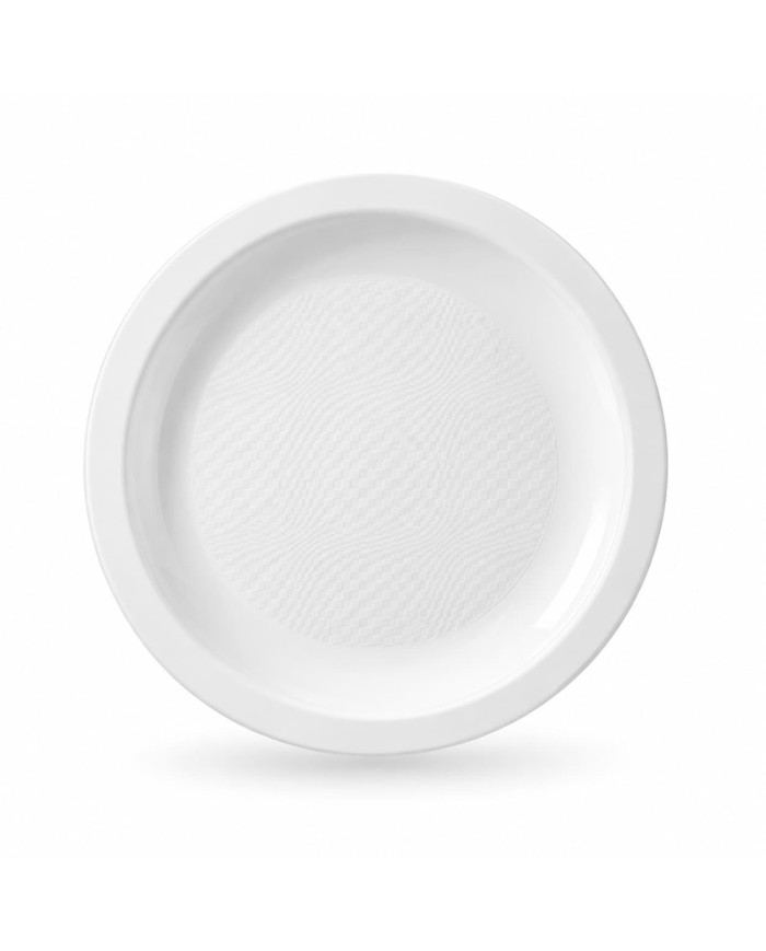 Prato Raso Reutilizável de PP Branco 29 cm (25 unidades)