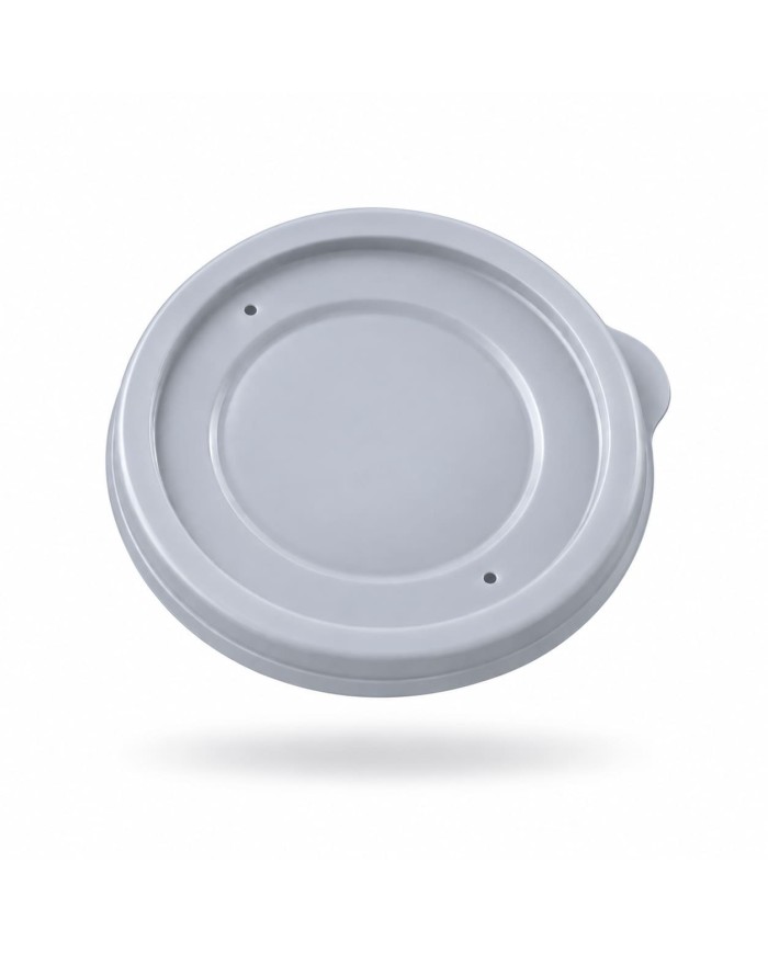 Tampa de polipropileno para copos de 170 ml e 250 ml. Cinza-pérola 77 x 10 mm.