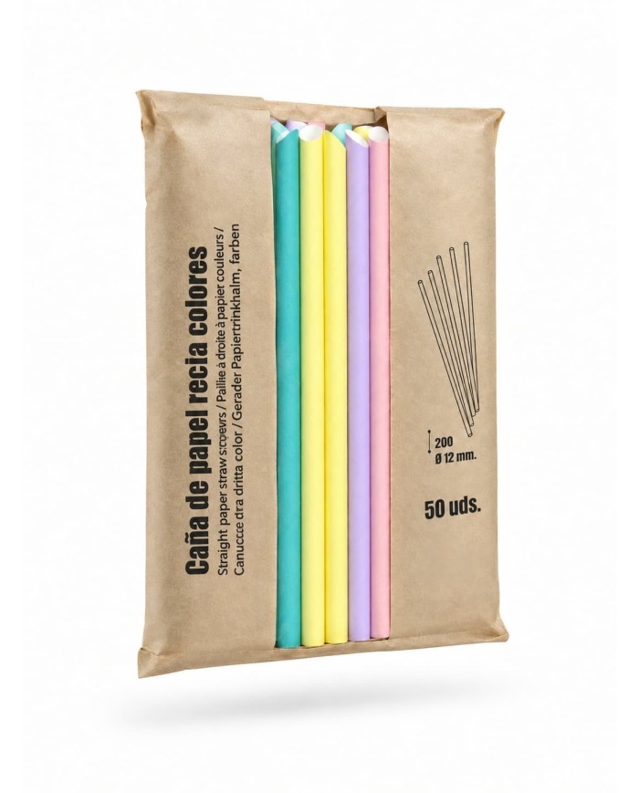 Cañitas de Papel Rectas Colores Surtidos (50 unidades)