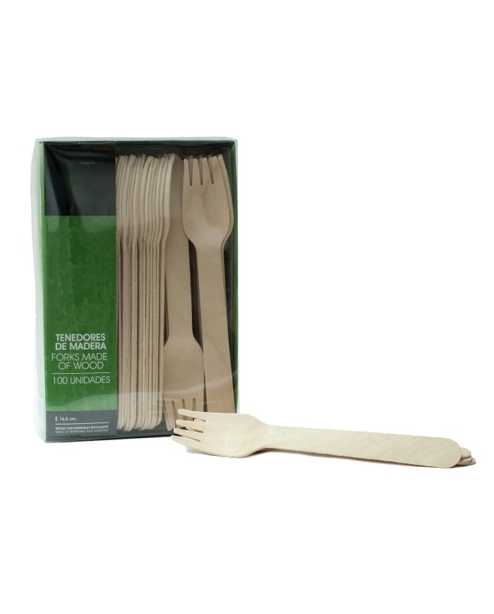 TENEDORES MADERA "PURE" 16.5 CM (100 UDS)****