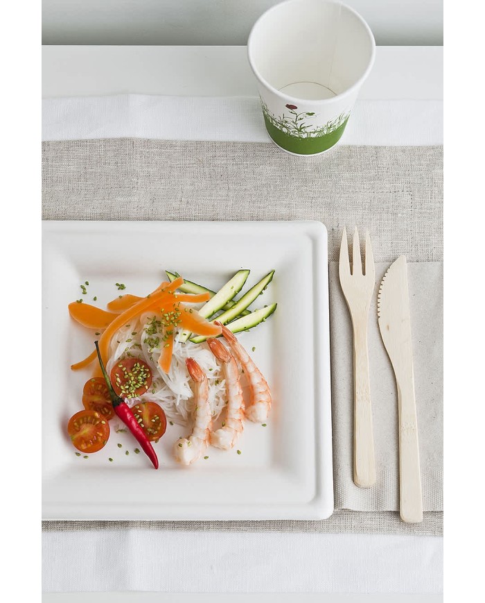 PLATO CUADRADO CAÑA AZUCAR BLANCO 16X16 CM "BE-PULP" (50 uds/paq)