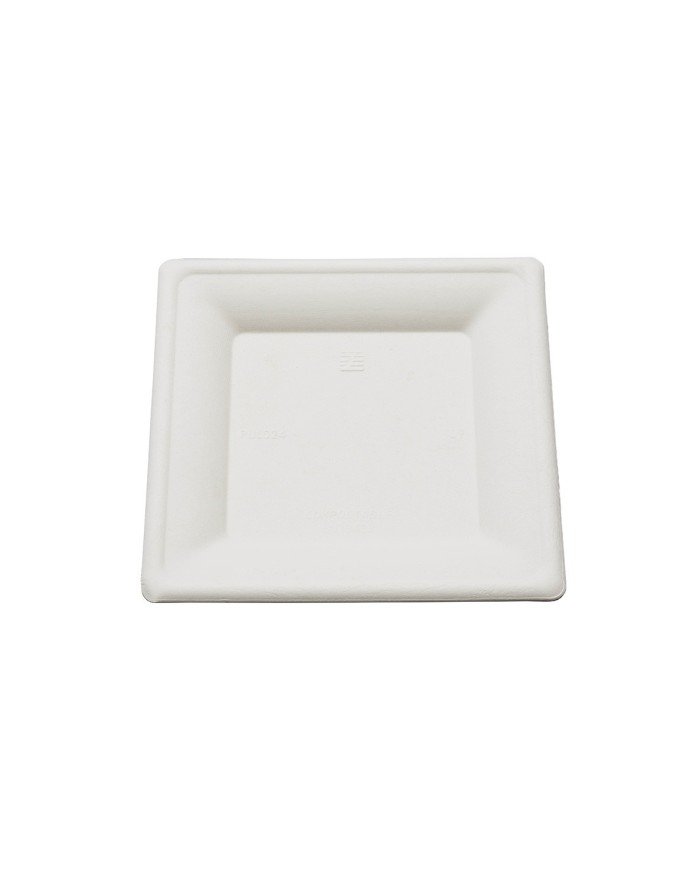 PLATO CUADRADO CAÑA AZUCAR BLANCO 26X26 CM "BE-PULP" (50 uds/paq)