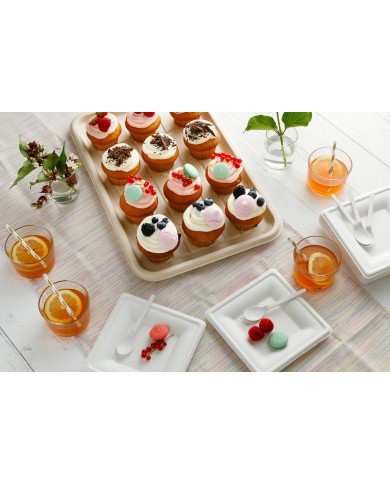 PLATO CUADRADO CAÑA AZUCAR BLANCO 26X26 CM "BE-PULP" (50 uds/paq)