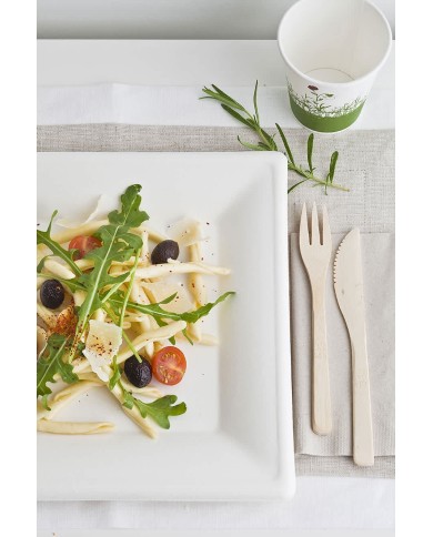 PLATO CUADRADO CAÑA AZUCAR BLANCO 26X26 CM "BE-PULP" (50 uds/paq)