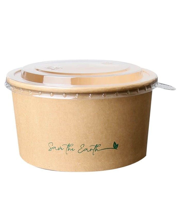 Ensaladera Cartón Kraft Bol + Tapa 1300ml