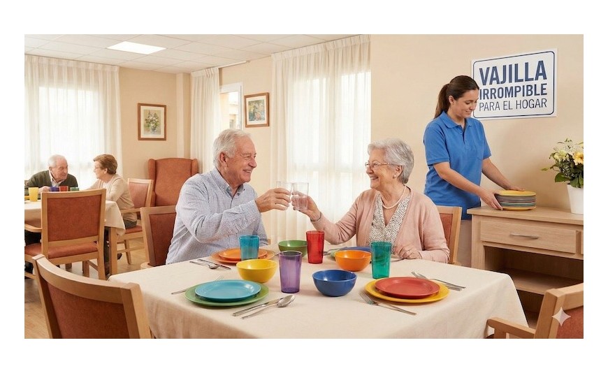 Vasos y platos irrompibles para residencias.