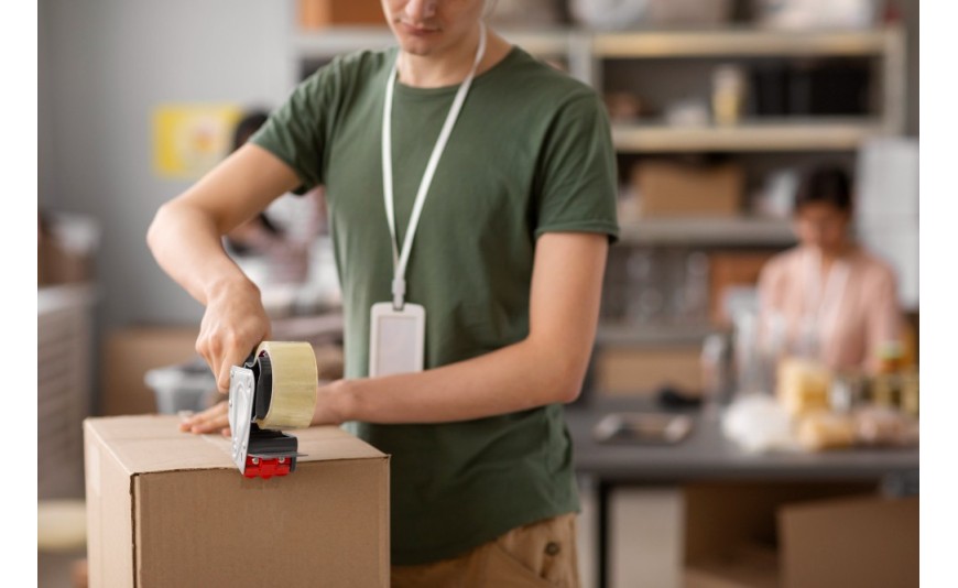 Precinto para cerrar cajas o paquetes para empresas de transporte.